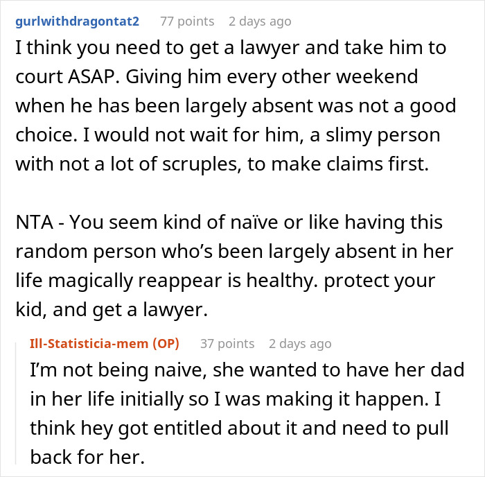 Screenshot of a Reddit conversation discussing a dad paying $300 child support and controlling his 10-year-old&rsquo;s life.
