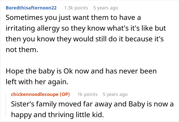 Reddit comments discussing mil ignoring child&rsquo;s severe allergy, resulting in emergency room visit and child safety concerns.