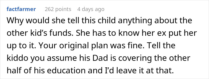 Comment discussing a man denying his stepson&rsquo;s pleas to contribute to his college fund in an online forum.