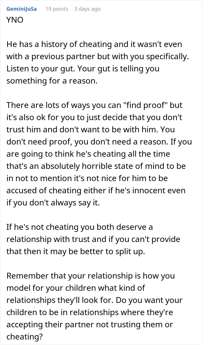 Commenter advising about cheating concerns after wife checked husband&rsquo;s phone during surgery, expressing suspicion and trust issues.
