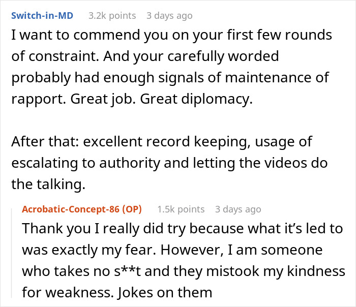 Reddit conversation praising woman teaching rude dog owners a lesson on respect with diplomacy and authority.