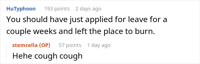 Online forum exchange showing an engineer discussing steps HR must learn after software access is revoked.