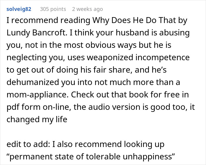 Comment discussing a hurt working mom dealing with an ignorant husband neglecting her and causing emotional pain.