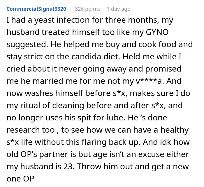 Comment discussing partner prone to infections, refusing testing, and reconsidering marriage plans for health reasons.