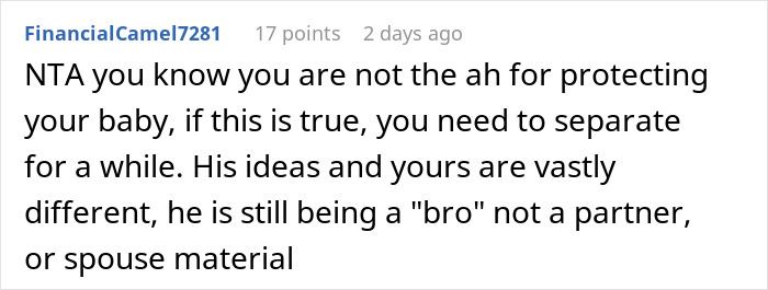Reddit comment discussing a mom having to ban husband from nursery and starting to build an exit plan. Reddit comment discussing a mom having to ban husband from nursery and starting to build an exit plan.