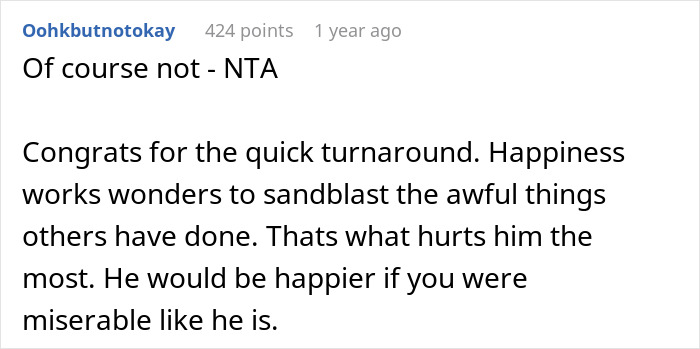 Comment on a forum post showing support for a woman remarried and upset about her cheater ex’s misery. Comment on a forum post showing support for a woman remarried and upset about her cheater ex’s misery.