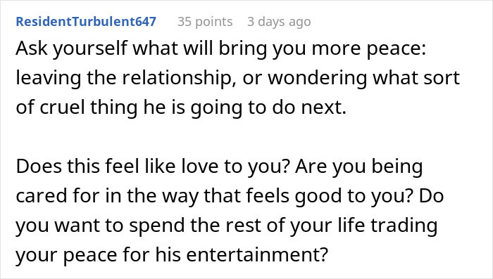 Comment discussing relationship peace and trust issues after a woman finds hidden device planted by boyfriend prank.