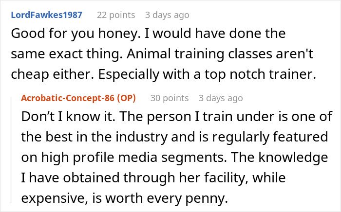 Online discussion about dog training emphasizing lessons on respect for rude dog owners in the neighborhood.