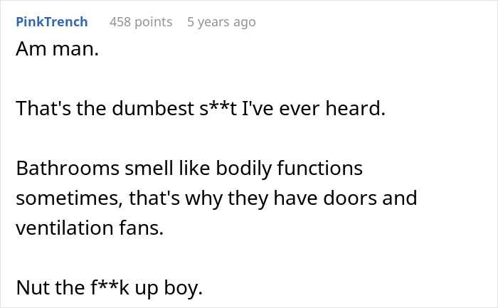 Screenshot of a Reddit comment by PinkTrench expressing frustration about negative views on periods and bodily functions.