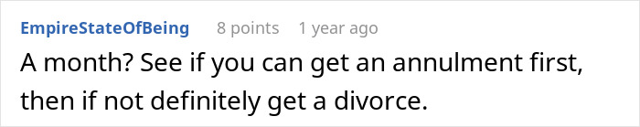 Online comment advising a woman facing turmoil after discovering her husband's dark secret just a month into their marriage.