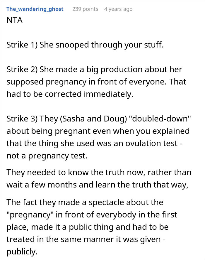 Comment discussing a woman's dramatic pregnancy reveal turning into total humiliation after taking the wrong test. Comment discussing a woman's dramatic pregnancy reveal turning into total humiliation after taking the wrong test.