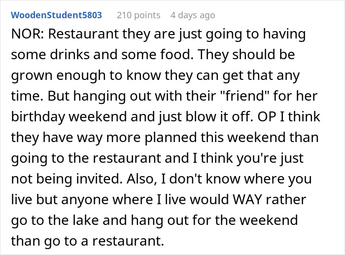 Text conversation about a friend group planning a weekend getaway but canceling on the birthday girl to have dinner without her.