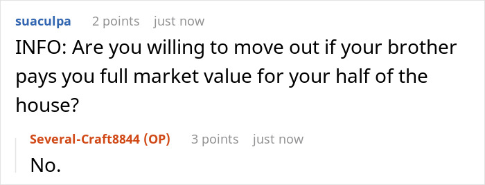 Online discussion about siblings having a huge fight over house shared, brother demands sister move out for his kids.