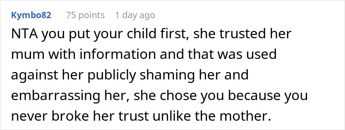 Comment explaining why daughter doesn&rsquo;t trust her mother, highlighting the importance of telling wife about trust issues.