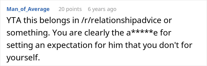 Reddit comment criticizing wife for hypocrisy wanting man to toss ex-GF's memory box but keep late ex-BF's.