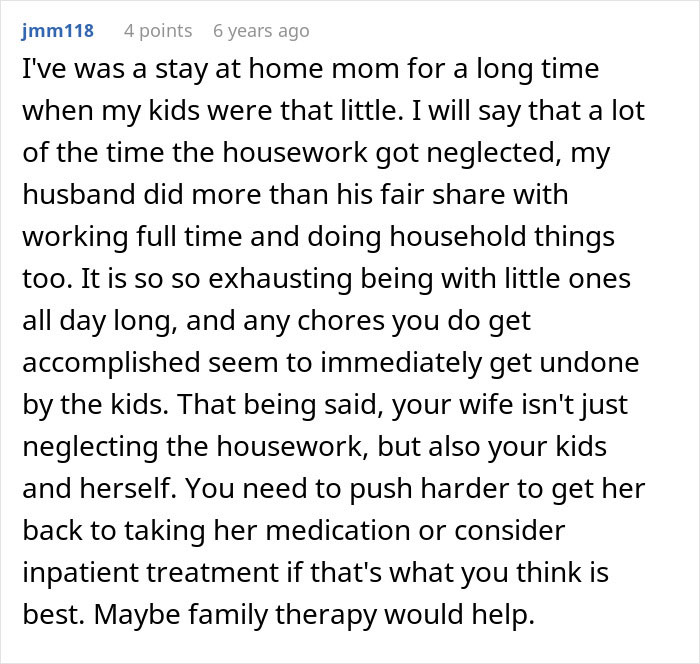 Comment from a stay-at-home mom about husband picking up the pieces while wife leaves toddlers behind to party.