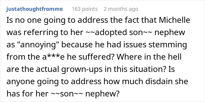 Commenter questions sister accusing favoring nephew, discussing family tensions and issues between niece and nephew.