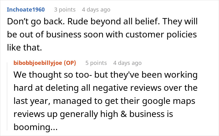 Reddit user comments discussing couple slamming caf&eacute;&rsquo;s rigid rules after wife with allergies forced to stand outside.