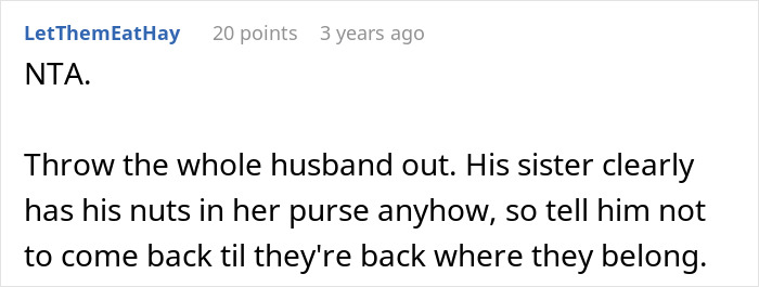 Comment discussing husband's betrayal and sister-in-law ignoring no-peanut rule, risking woman's anaphylaxis. Comment discussing husband's betrayal and sister-in-law ignoring no-peanut rule, risking woman's anaphylaxis.