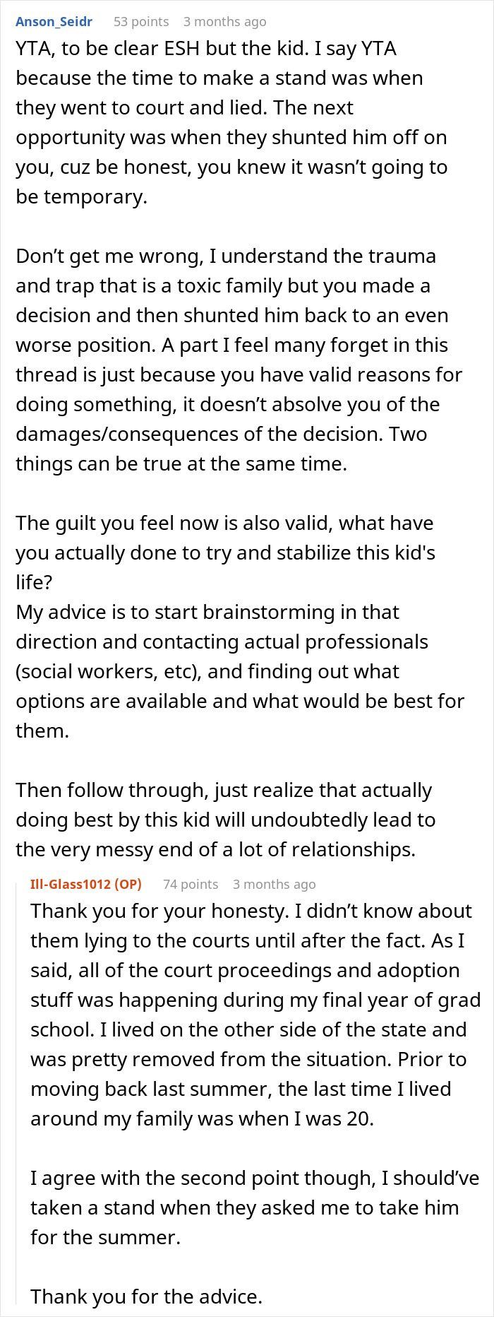 Reddit conversation discussing the challenges of a single mom abandoning toddler and parents deciding to restart life.