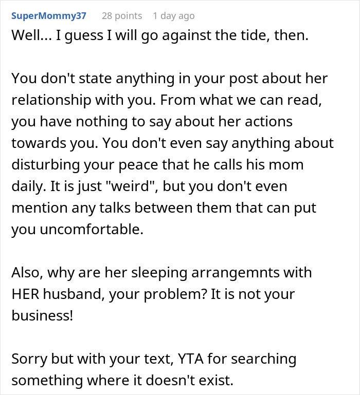 Reddit comment discussing discomfort with boyfriend being affectionate with his mom and questioning if it's overthinking.