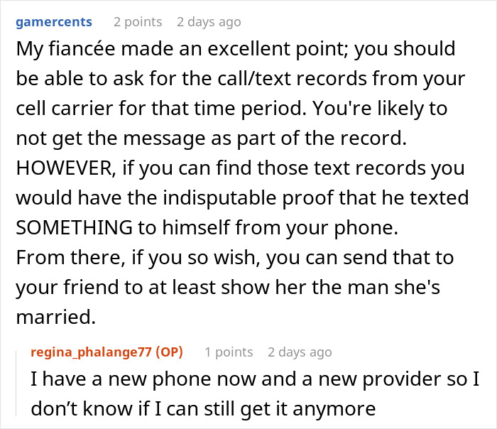 ALT text: Online conversation about privacy concerns leading to a woman cutting off long-term friend after suspicions were dismissed.