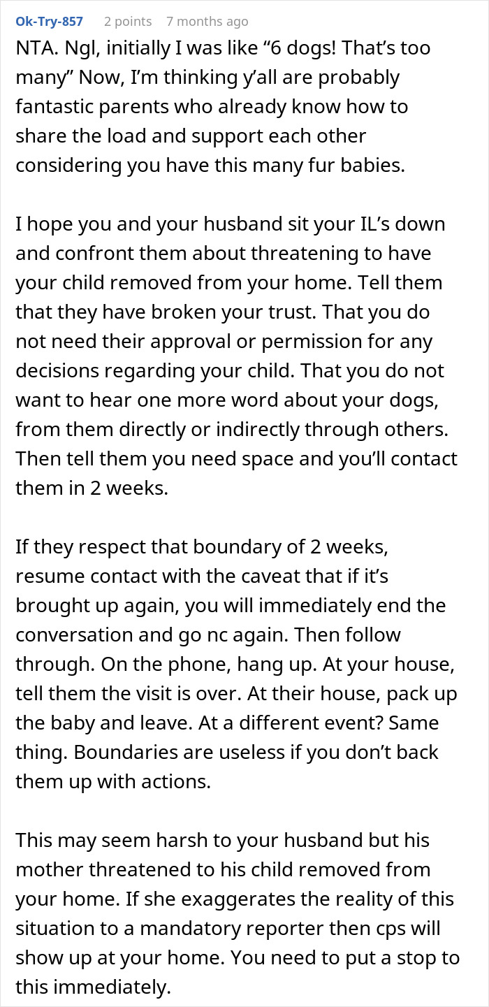 Person loses sleep over potential CPS call as spouse's parents disapprove of having dogs in the house.