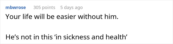 Comment text on a discussion forum expressing frustration about a man stepping over his passed out wife and going to bed, leaving her behind.