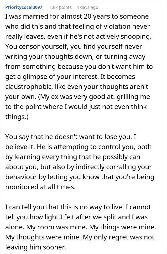 Comment about man going through girlfriend&rsquo;s phone and feeling shocked as she wants to end their 7-year relationship.
