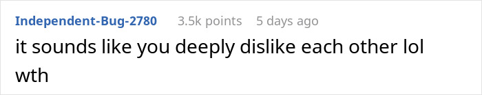 Text post showing user comment expressing dislike between two people in a casual online discussion thread.