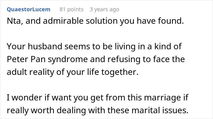 Comment discussing a woman renting out her husband's man cave after he refuses to work or help out at home.