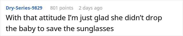 Comment text on a forum discussing a woman refusing to pay &pound;2,300 after baby breaks friend&rsquo;s iPhone and Gucci sunglasses.