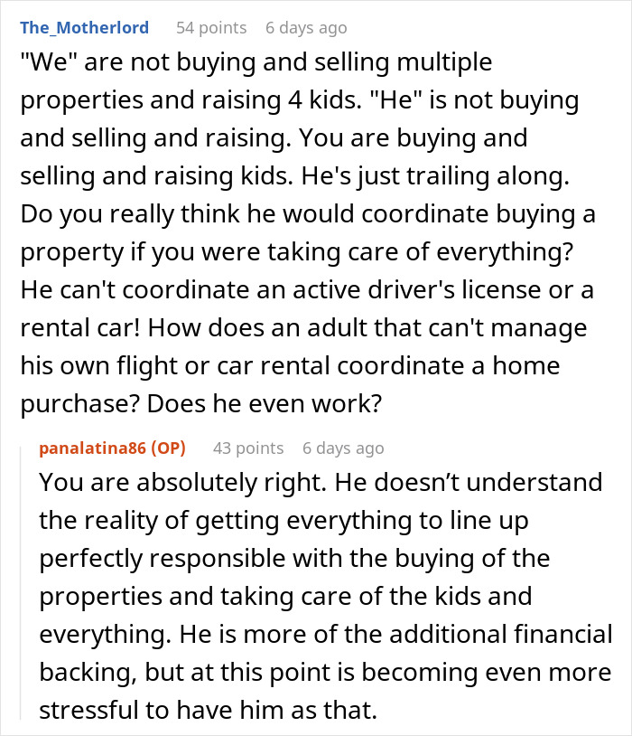 Online discussion about a man who missed his flight home expecting his wife to rescue him and the lesson he received instead.