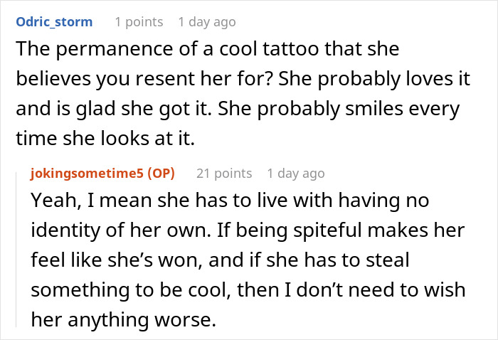 Red and black lying pick me girl tattoo inspiration with bold lines and minimalist design on forearm.