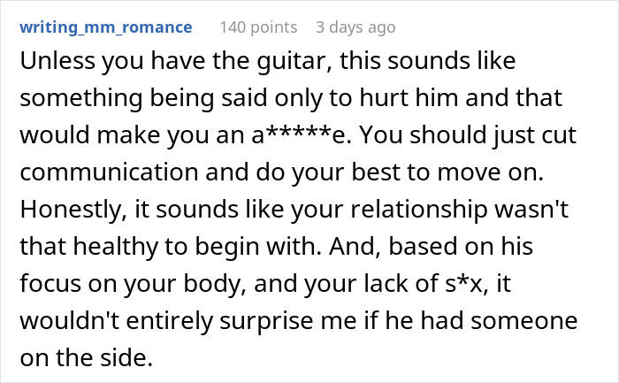Screenshot of a forum comment discussing a breakup after a long relationship, mentioning communication and relationship issues.