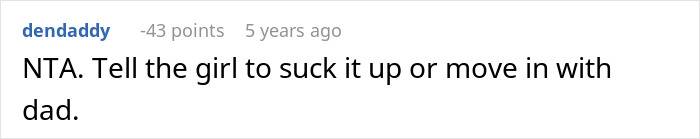 Screenshot of a forum comment discussing a mom telling daughter she can&rsquo;t buy expensive items to be fair to sibling.