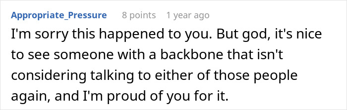 Screenshot of an online comment expressing support for a woman facing hardship after husband's dark secret revealed.