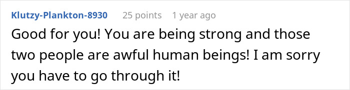 Screenshot of a Reddit comment expressing support for a woman after her husband's dark secret is revealed.