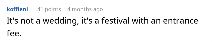 Screenshot of a Reddit comment discussing a bride demanding money from friends after cheap wedding shower gifts sparked her wrath.
