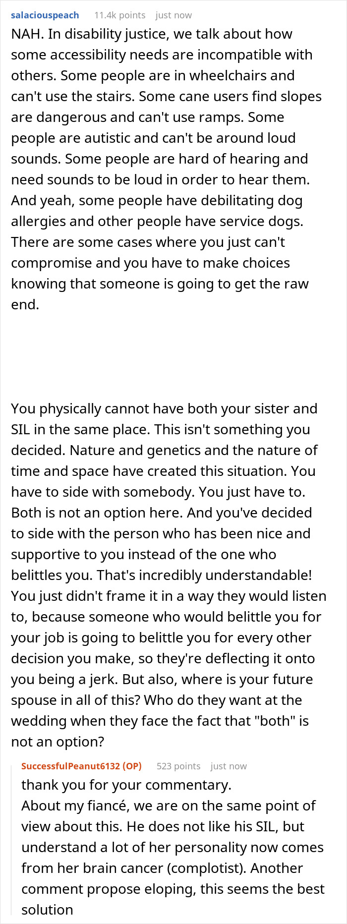 Text conversation about refusing sister-in-law’s service dog at wedding due to conflicting accessibility needs and family dynamics. Text conversation about refusing sister-in-law’s service dog at wedding due to conflicting accessibility needs and family dynamics.