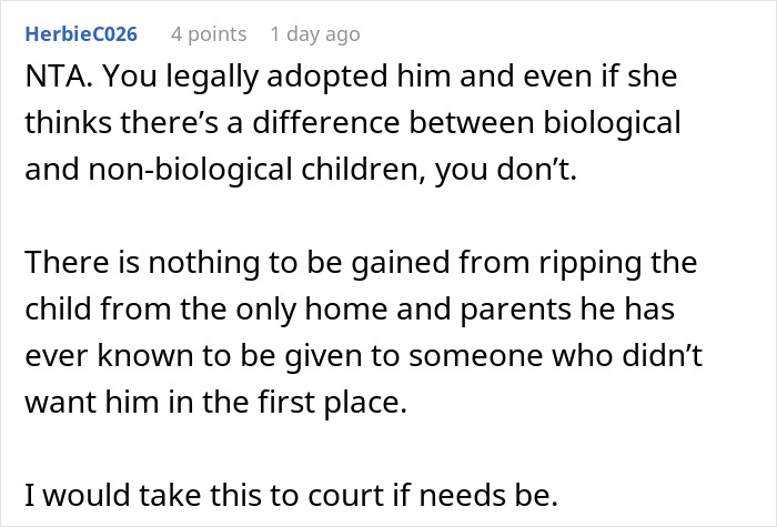 Screenshot of an online discussion about a mom giving up her baby and wanting the child back eight years later.
