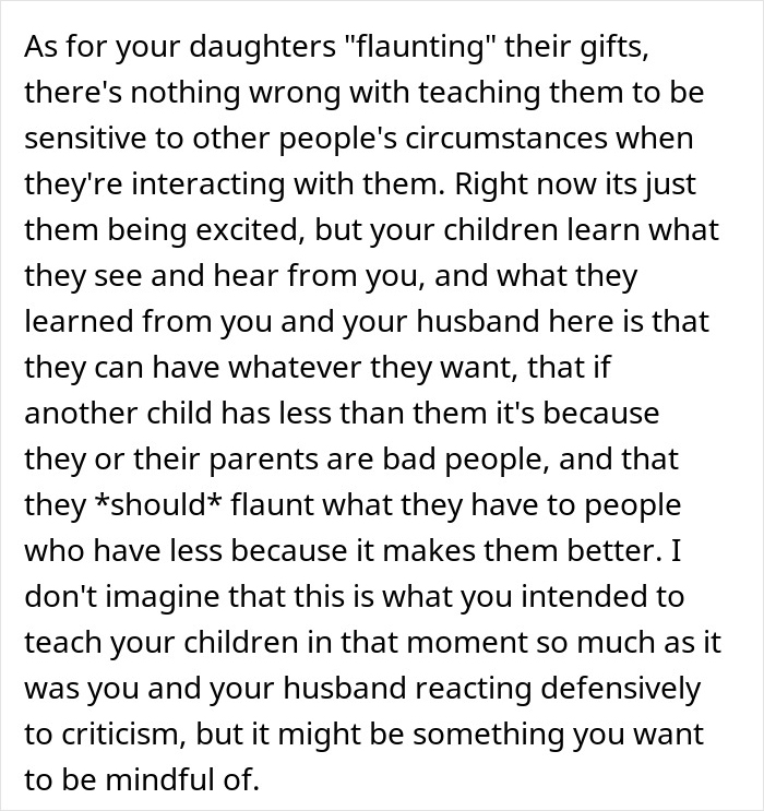 Text excerpt explaining the impact of teaching daughters about flaunting gifts and being sensitive to others&rsquo; circumstances.