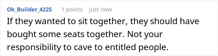 Comment about family eyes passenger&rsquo;s paid seat, expressing opinion on responsibility and entitlement during a dramatic journey.