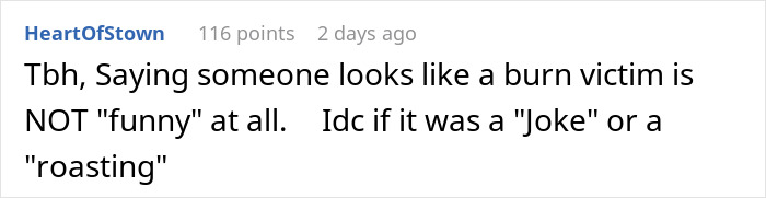 Screenshot of a social media post expressing frustration over a joke about burn victims at a stand-up show. Screenshot of a social media post expressing frustration over a joke about burn victims at a stand-up show.