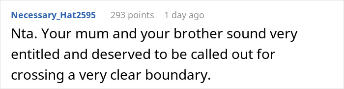 Comment on woman shutting down brother&rsquo;s proposal at her baby shower highlighting family boundary crossing.