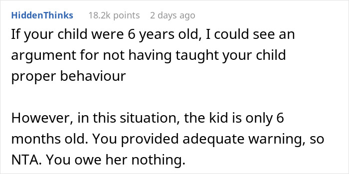 Comment from user HiddenThinks explaining why a woman is not responsible for paying after baby broke iPhone and Gucci sunglasses.