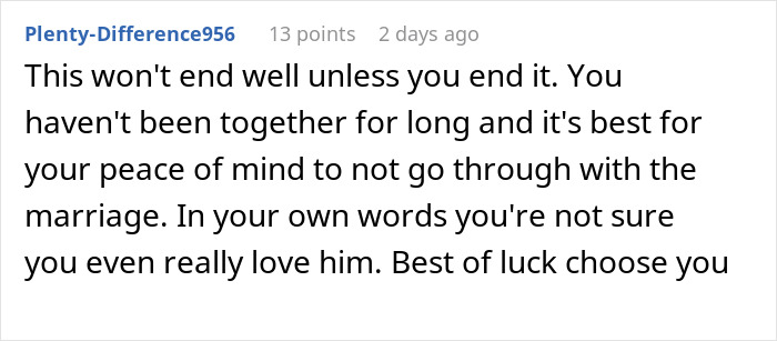 Screenshot of a Reddit comment discussing a man lashing out at fianc&eacute;e over family dress shopping without her.