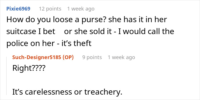 Online forum discussion about a woman ending a 15-year friendship over a purse fiasco involving theft accusations.