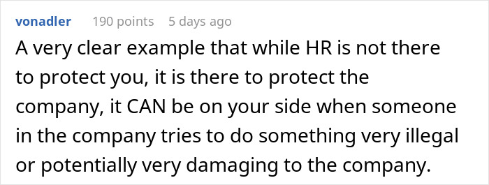 Comment discussing HR&rsquo;s role in protecting the company, highlighting issues with a new manager deeming woman unfit to see clients.