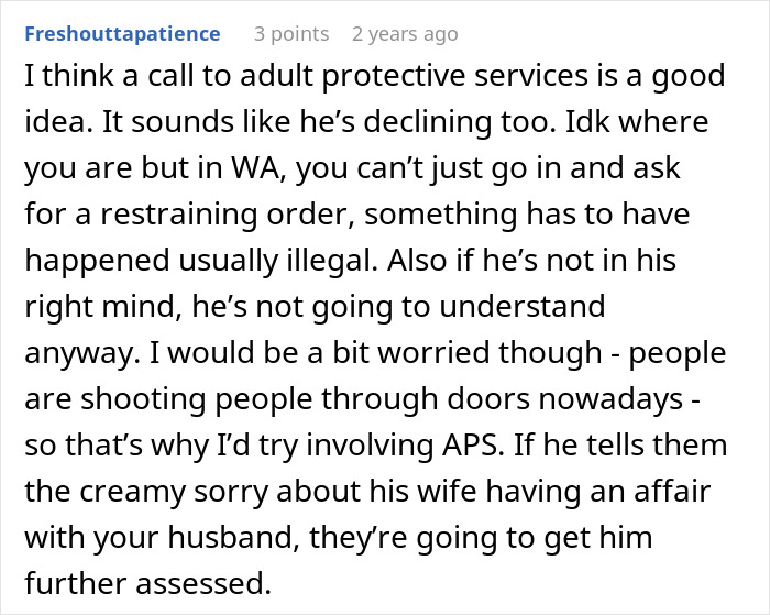 Couple confronted on walk as elderly neighbor accuses man of having an affair with wife, tension in neighborhood dispute.